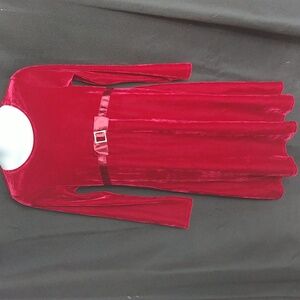 Dark Red Velour Long Sleeve Dress